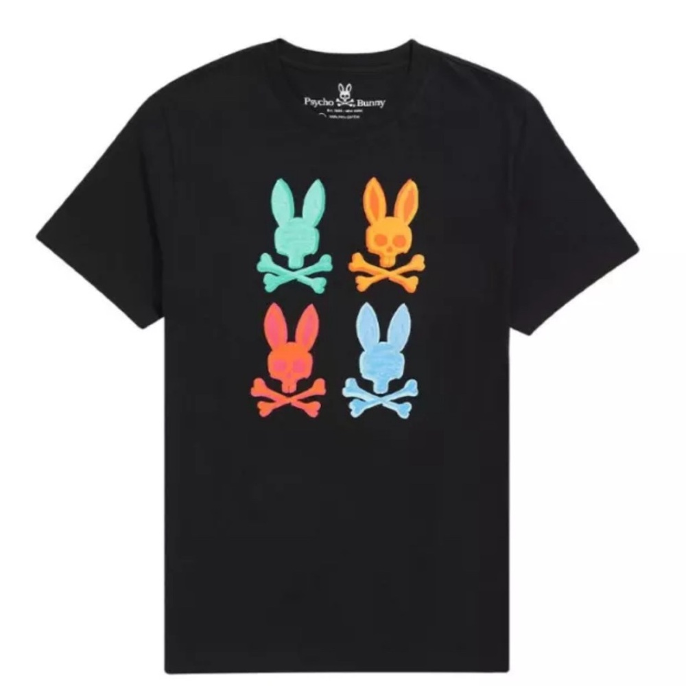 Psycho Bunny Men's Black Bennett Multi Bunny Graphic T-Shirt Size 8 (XXL)